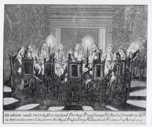 De ondertekening van het Verdrag van Utrecht op 11 april 1713 door Dutch School